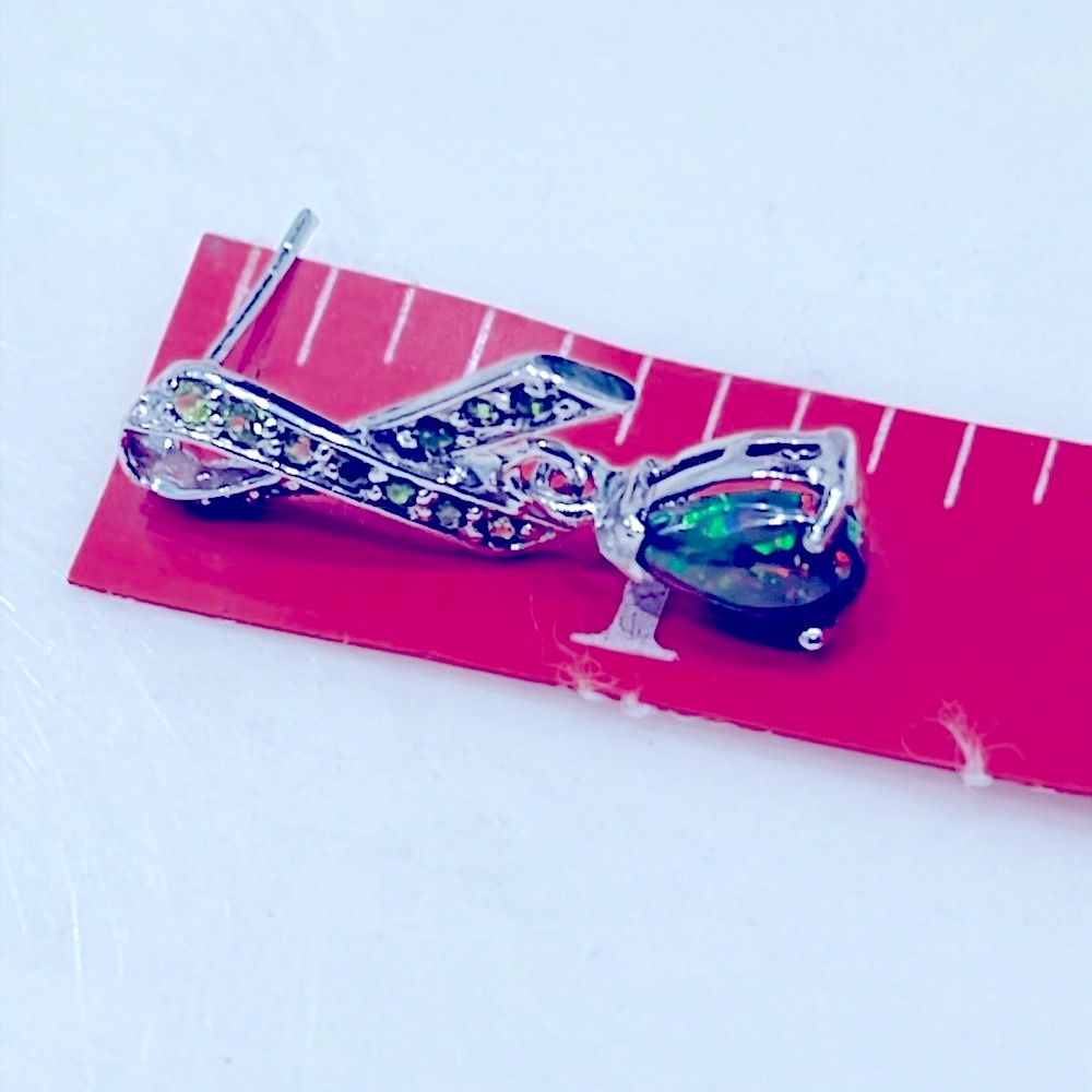 Black Opal Emerald 14KGP Ribbon Earrings - Picture 6 of 6